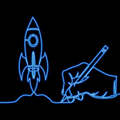 Continuous line drawing business project startup Business fast start icon neon glow vector illustration concept