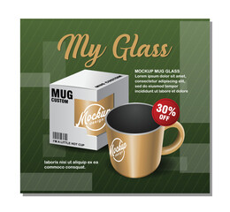 Mockup glass cup with box