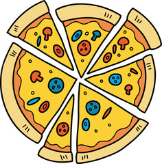 Hand Drawn pizza from top view illustration