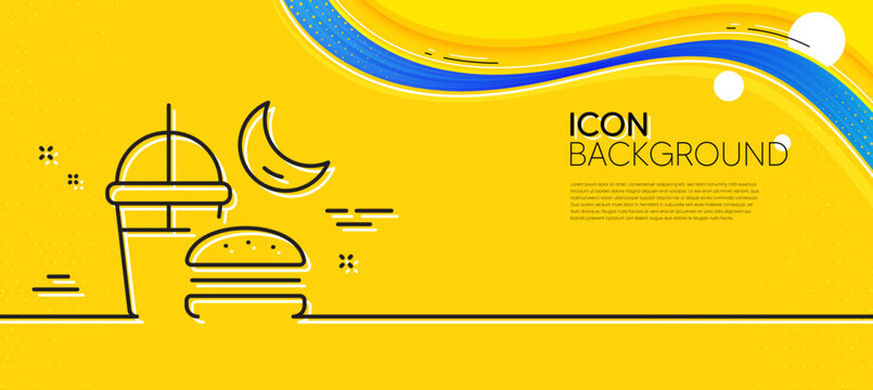 Night Eat Line Icon. Abstract Yellow Background. Fast Food Before Sleep Sign. Gluttony Symbol. Minimal Night Eat Line Icon. Wave Banner Concept. Vector