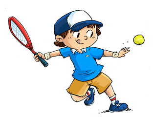 illustration of boy playing tennis with racket