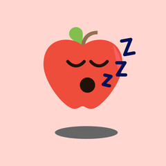 Art illustration sign logo vector symbol icon kawaii mascot doodle emoji fruits of red apple sleepy face