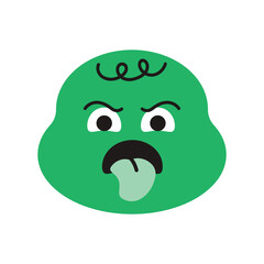 Green round character color line icon. Mascot of emotions.