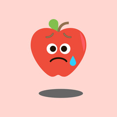 Art illustration sign logo vector symbol icon kawaii mascot doodle emoji fruits of red apple cry face
