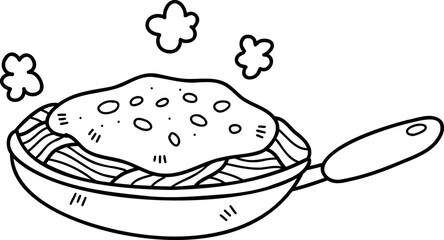 Hand Drawn spaghetti in pan illustration