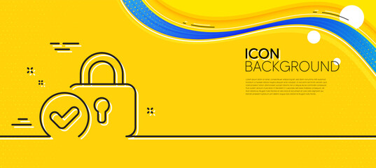 Naklejka na ściany i meble Verified locker line icon. Abstract yellow background. Approved protection lock sign. Confirmed security symbol. Minimal verified locker line icon. Wave banner concept. Vector