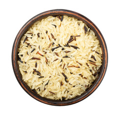 Wild rice in clay bowl, isolated on a white background. File contains clipping path.