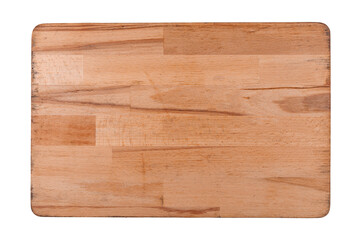 Rectangular wooden cutting board, top view, isolated on a white background.