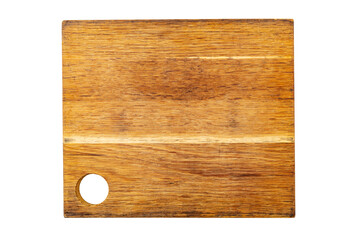 Wooden cutting board isolated on white background, full depth of field.