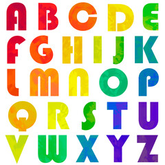 Colorful letters on a white background. Alphabet letters in different colors. Beauty alphabet. Colors of rainbow. Alphabetical order. Colorful English alphabet 