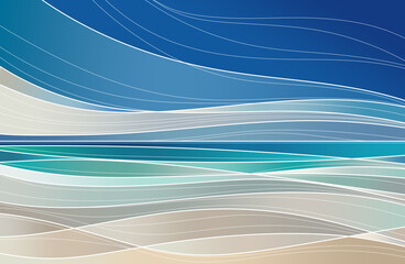 Sea waves water and sky illustration. Abstract sea waves. Hand drawn image. Sea shore illustration 