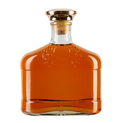 Full bottle of strong alcohol whiskey or cognac isolated on white background.