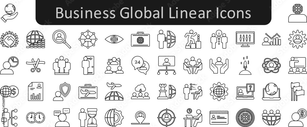 Poster business global linear icons set. web icon set. website set icon vector