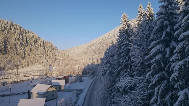 Dawn over the mountains of the Alps, Norway, Carpathians, Chile, Andes. Snow and