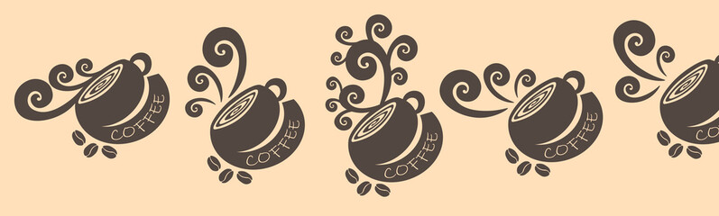 Coffee, coffee cups, logo, icon, banner. For cafes, coffee shops and websites. Modern vector set, flat style. Each object is isolated on the background and can be used as a logo. For decoration.