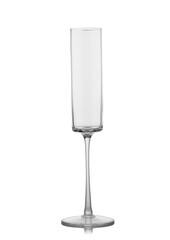 Clear champagne flute crystal glass on white background.