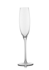 Empty glass for champagne alcohol drink on white background.