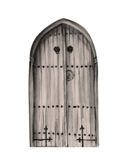 Hand drawn watercolor drawing of old door, illustration art.