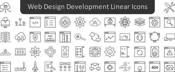 Web design development linear icons set. Web icon set. Website set icon vector