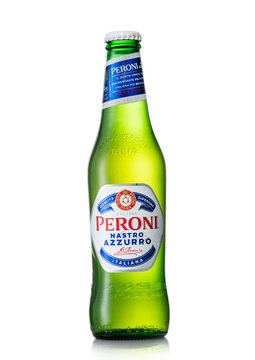 LONDON, UK - JULY 06, 2022: Bottle of Peroni italia lager beer on white background.