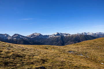 Panoramic view on Tatra Mountains in Poland towards Czerwone Wierchy.