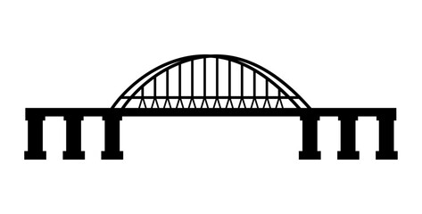 The bridge with an arch. Black silhouette. Flat simple illustration.