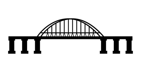 The bridge with an arch. Black silhouette. Flat simple illustration.