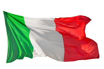 Italian flag fluttering in the wind. Green, White, Red are Italian national colors (Isolated on white background)