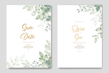Greenery Leaf Wedding Invitation card Watercolor  © retno