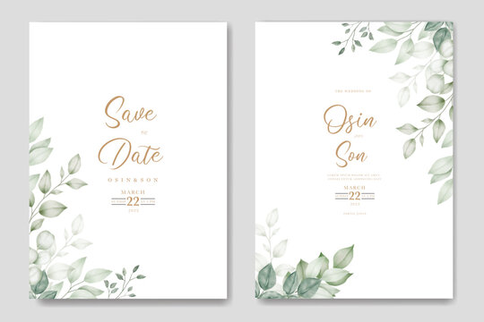Greenery Leaf Wedding Invitation card Watercolor 