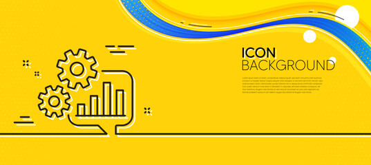 Fototapeta na wymiar Cogwheel chat line icon. Abstract yellow background. Engineering tool sign. Cog gear symbol. Minimal cogwheel line icon. Wave banner concept. Vector