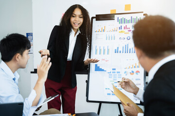 Business concept, Business man and business woman working and meeting with chart at office.