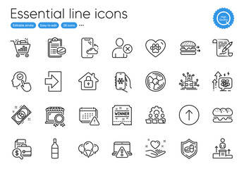 Air conditioning, Food delivery and Ice creams line icons. Collection of Notification, Medical tablet, Online warning icons. Seo shopping, Puzzle options, Stress grows web elements. Vector