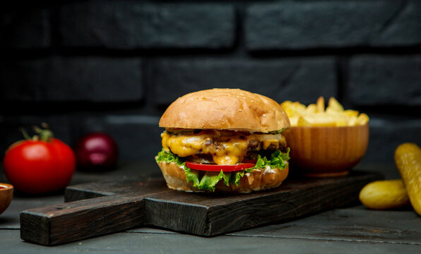 Big Cheeseburger And French Fries