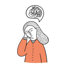 A sad girl with a nervous problem feels anxious, stressed, and confused about her thoughts.