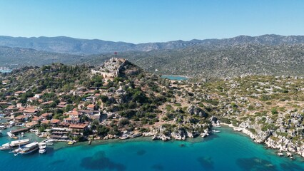 Aerial View Kalekoy, Simena, Kekova, Demre, Antalya,Turkey. September 2022