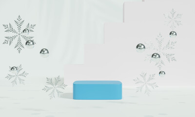 Fototapeta premium Christmas podium for branding and packaging presentation. Product display with gift boxes, Christmas showcase. Cosmetic and fashion. 3d rendering.