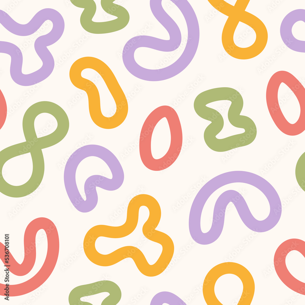 Poster abstract seamless pattern with colorful rainbow shapes in style 60s, 70s. trendy vector illustration