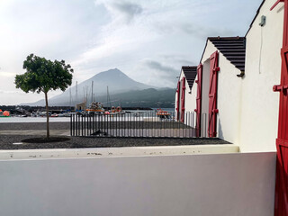 view of the port and volcano
