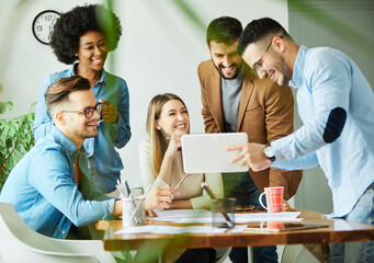 young business people meeting office teamwork happy  success corporate discussion casual startup desk