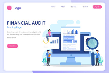 Financial audit landing page website flat vector template