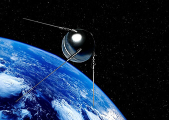 The first artificial satellite of the Earth. Solar system, space. - obrazy, fototapety, plakaty