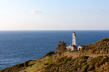 Fototapeta na wymiar Sarpincik Lighthouse, Karaburun, Izmir, in Turkey