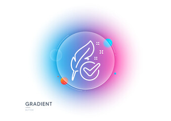 Hypoallergenic tested line icon. Gradient blur button with glassmorphism. Feather sign. No synthetic symbol. Transparent glass design. Hypoallergenic tested line icon. Vector