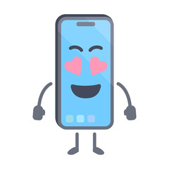 Phone with love pose. smartphone cartoon character. Iphone character.