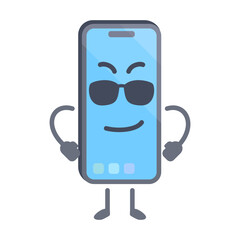 Phone with cool pose. smartphone cartoon character. Iphone character.