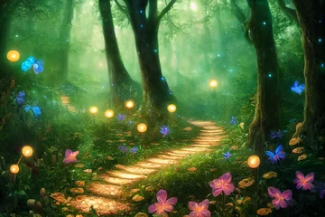Foto op Aluminium pathway to magical forest surreal fantasy landscape 3d illustration © เอกสิทธิ์ นูนทะธรรม