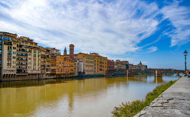 Fototapeta na wymiar Panorama on the Lungarno of Florence Tuscany Italy