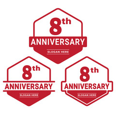 Set of 8 years Anniversary logotype design. 8th birthday celebration logo collection. Set of anniversary design template. Vector illustration. 