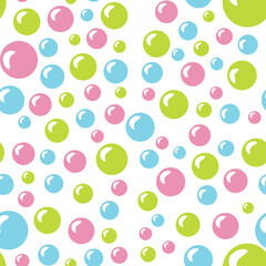 Vector illustration with colored soap bubbles. Soap foam. Seamless colored background with circles. Polka dot background. Soap, bubbles, liquid, foam, salon, spa, makeup, hygiene products.